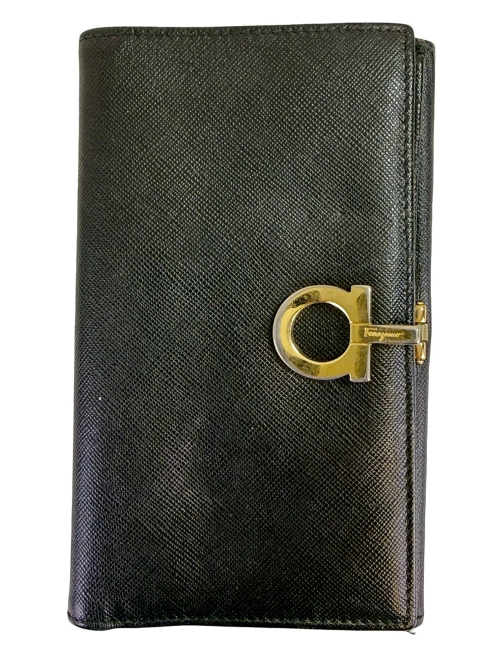 SALVATORE FERRAGAMO LONG BIFOLD WALLET IN BLACK LEATHER